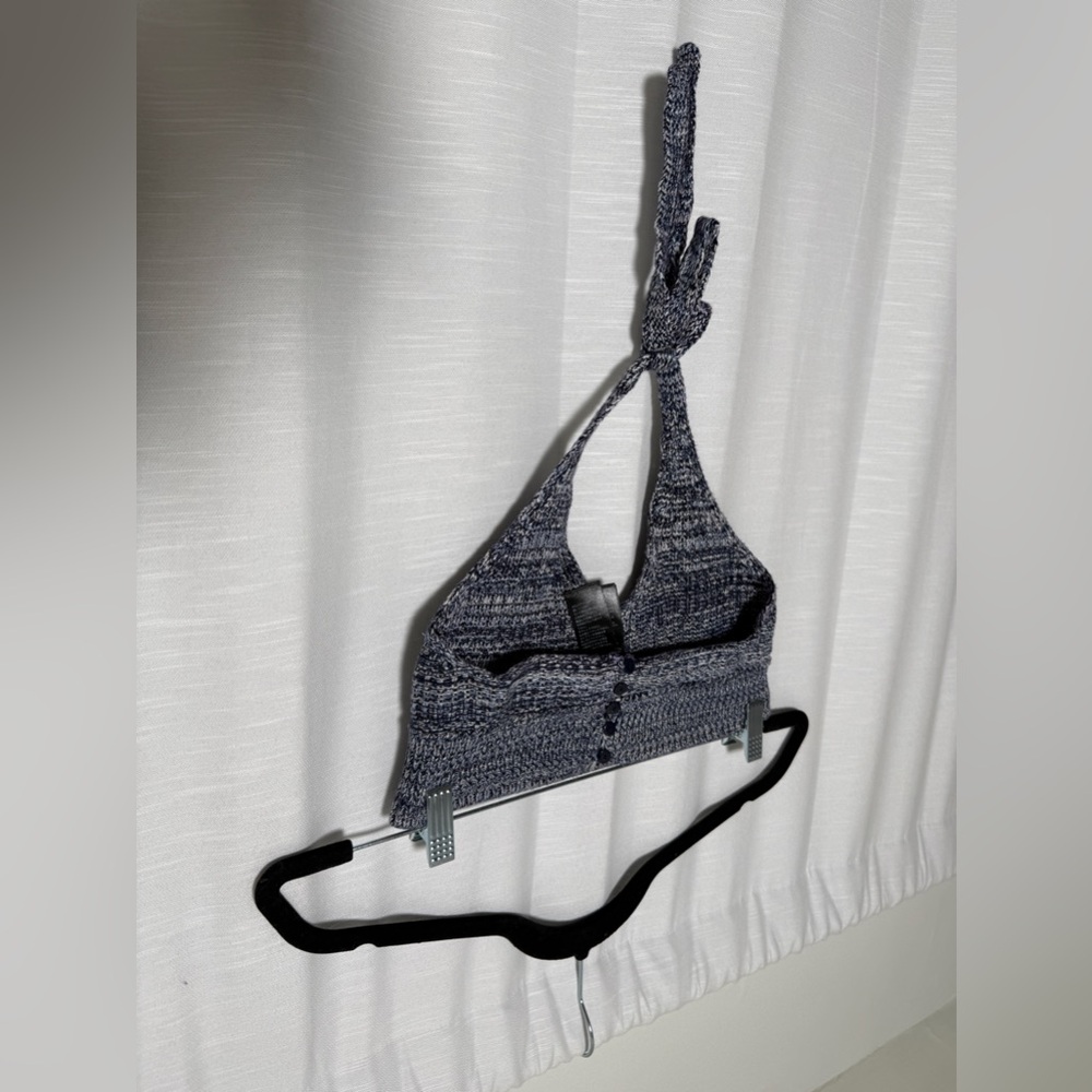 Topshop Gray Knit Halter Bralette Crop Top Tie Neck Button Back | Size 2 - Picture 8 of 12